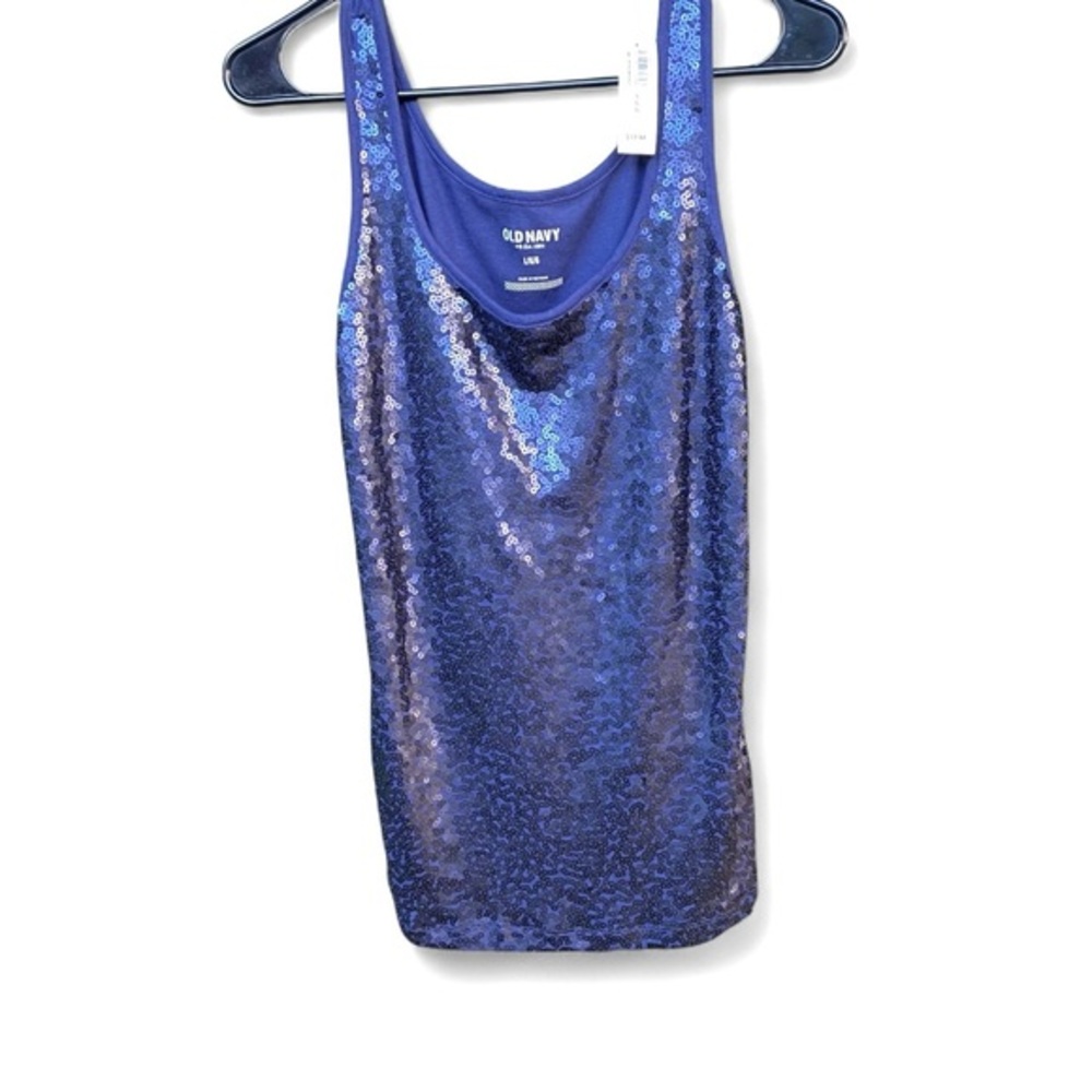 NWT Old Navy Womens‎ Sequin Tank Top Blue Size Large 4th of July Boho Y2K